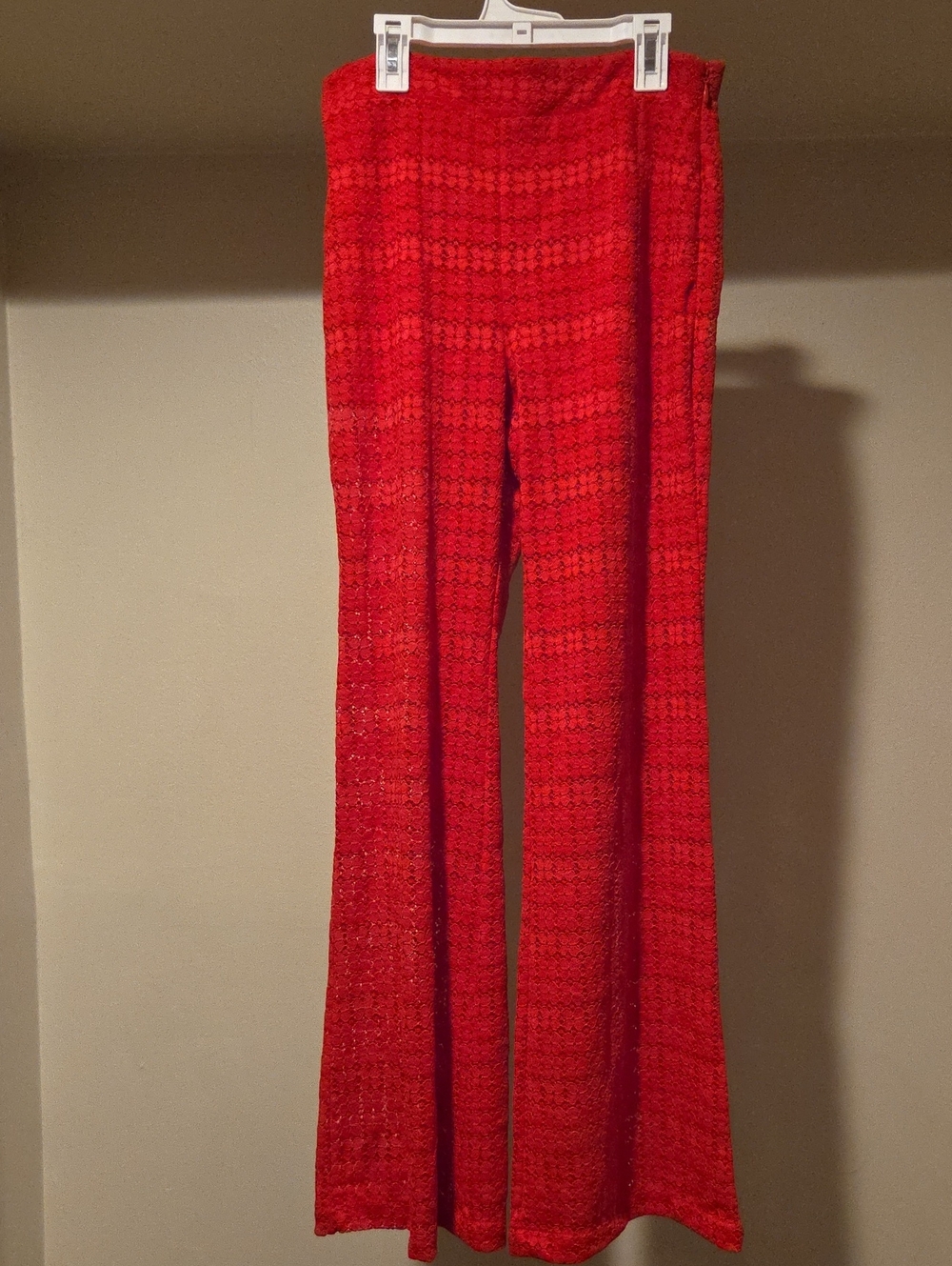 ❤️ NWOT! EXPRESS RED LACE HIGH WAIST LACE FLARE PANTS, 2 (26) - Picture 11 of 15